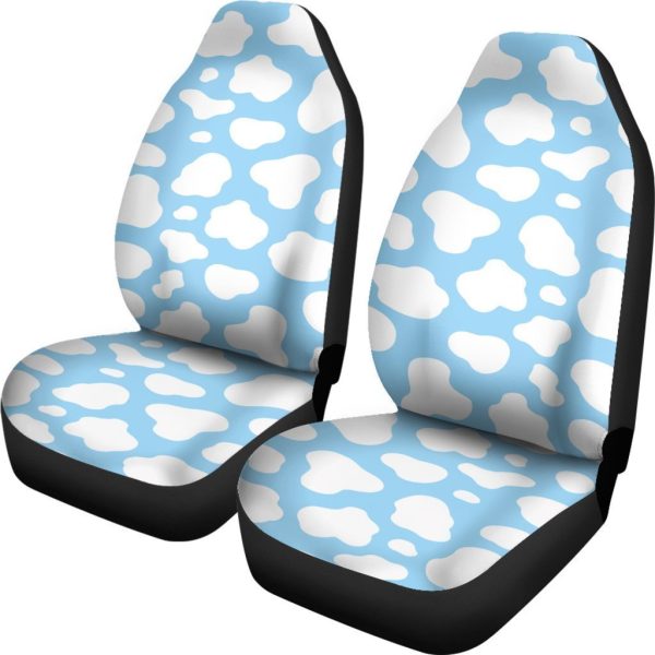 white and blue cow print universal fit car seat covers